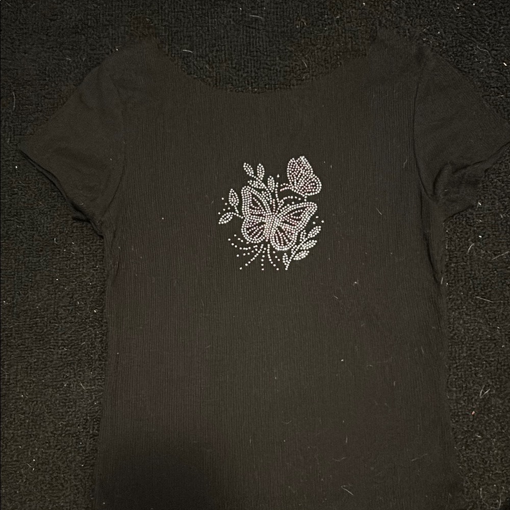 Off the shoulder Black Butterfly Embellished Women's Top